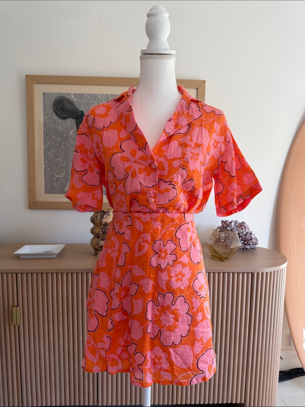 Vibrant Pink & Orange Floral Short Dress